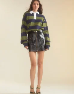 Cynthia Rowley Ardie Striped Rugby Shirt GRNVY Online