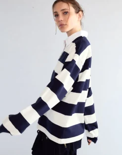 Cynthia Rowley Ardie Striped Rugby Shirt NVYWHT Discount