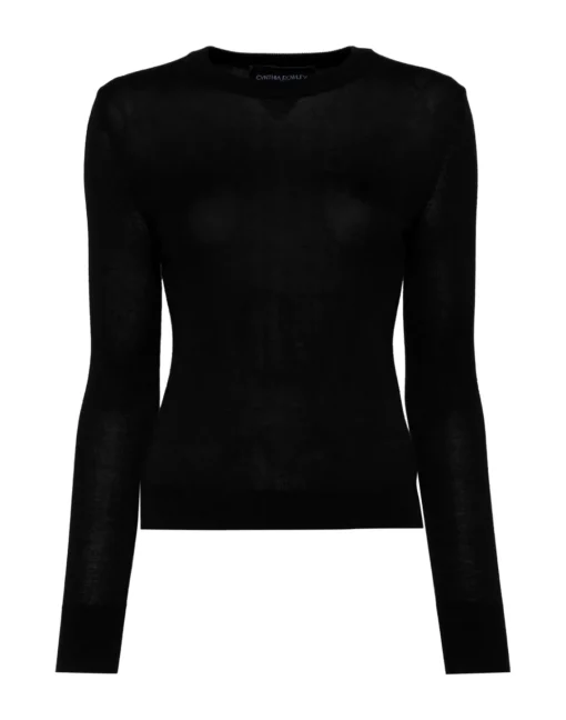 Cynthia Rowley Aspen Crewneck Knit Top BLACK Best