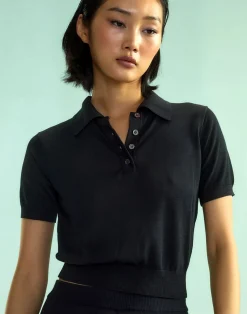 Cynthia Rowley Aspen Knit Polo BLACK Sale