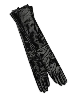 Cynthia Rowley Bea Long Patent Leather Gloves BLACK Discount