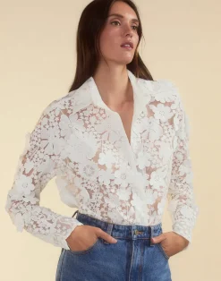 Cynthia Rowley Blooming Lace Shirt White New