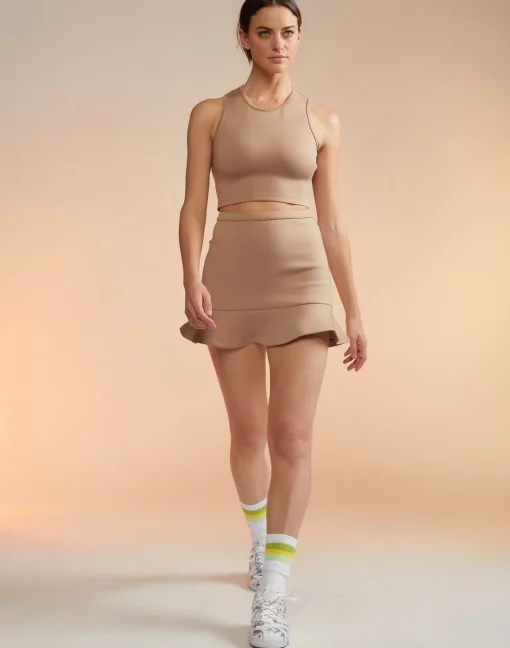 Cynthia Rowley Bonded Mini Skirt CAMEL Online