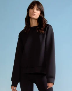 Cynthia Rowley Bonded Pullover Sweatshirt BLACK Hot