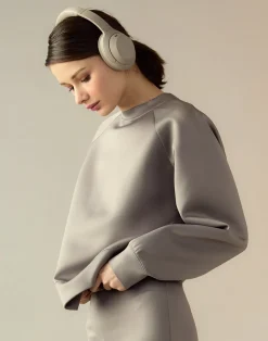 Cynthia Rowley Bonded Pullover Sweatshirt GRAY Clearance