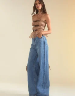 Cynthia Rowley Buckle Up Silk Organza Top CAMEL Sale