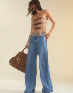 Cynthia Rowley Buckle Up Silk Organza Top CAMEL Sale