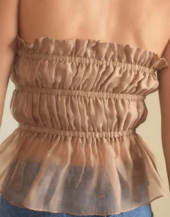 Cynthia Rowley Buckle Up Silk Organza Top CAMEL Sale