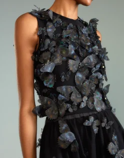 Cynthia Rowley Butterfly Applique Top BLACK Clearance