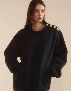 Cynthia Rowley Button Up Sweatshirt BLACK Clearance