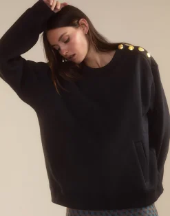 Cynthia Rowley Button Up Sweatshirt BLACK Clearance