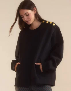 Cynthia Rowley Button Up Sweatshirt BLACK Clearance