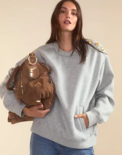 Cynthia Rowley Button Up Sweatshirt HGREY Outlet