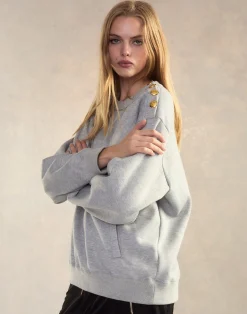 Cynthia Rowley Button Up Sweatshirt HGREY Outlet