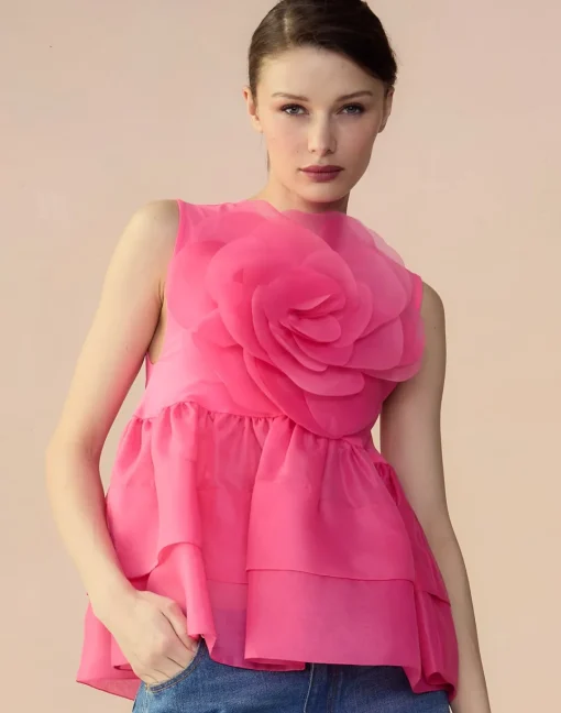 Cynthia Rowley Chloe Organza Flower Top HTPNK Online