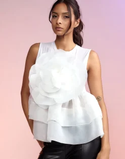 Cynthia Rowley Chloe Organza Flower Top White New