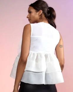 Cynthia Rowley Chloe Organza Flower Top White New