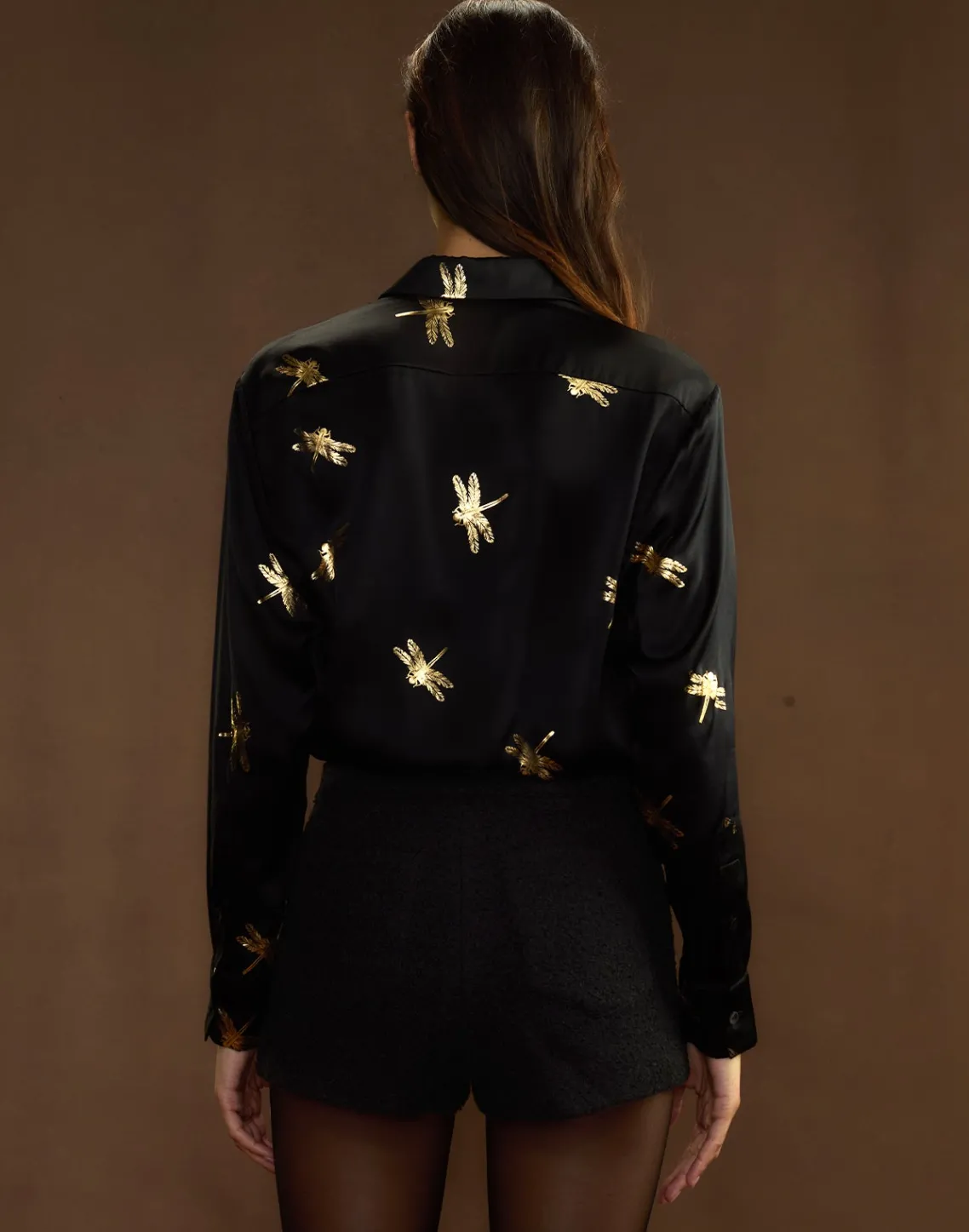 Cynthia Rowley Collectible Silk Shirt BLKGLD Hot