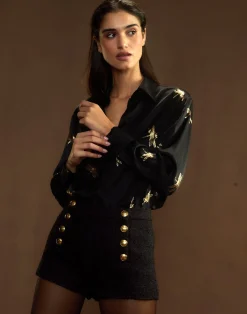 Cynthia Rowley Collectible Silk Shirt BLKGLD Hot