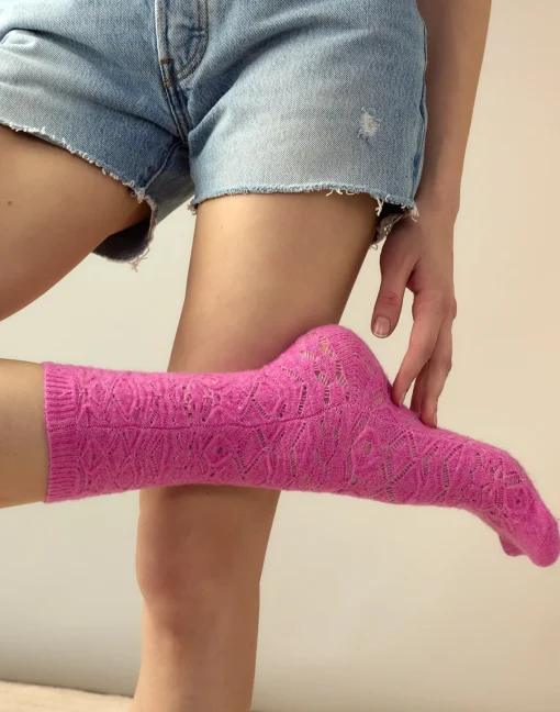 Cynthia Rowley Crochet Wool Socks PINK Clearance