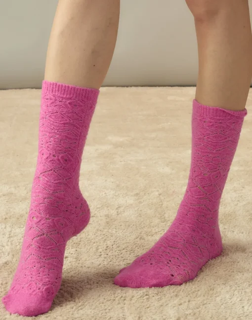 Cynthia Rowley Crochet Wool Socks PINK Clearance