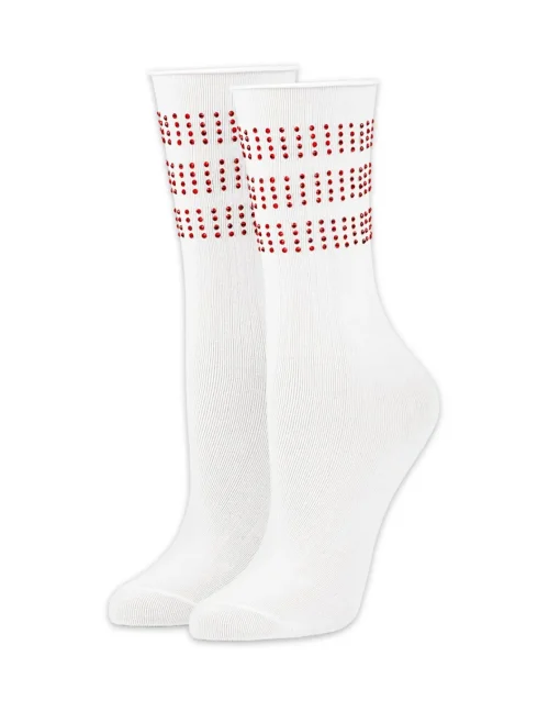 Cynthia Rowley Crystal Sport Socks WHTRED New