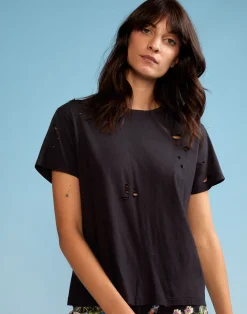 Cynthia Rowley Distressed Tee BLACK Discount