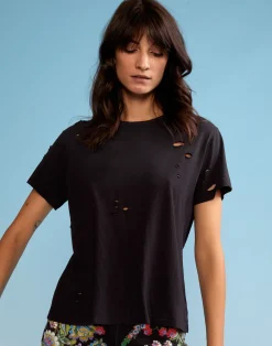 Cynthia Rowley Distressed Tee BLACK Discount
