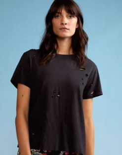 Cynthia Rowley Distressed Tee BLACK Discount