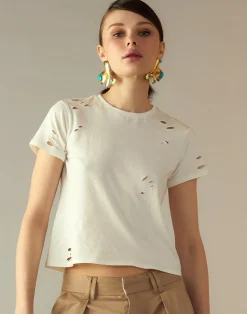Cynthia Rowley Distressed Tee White Hot