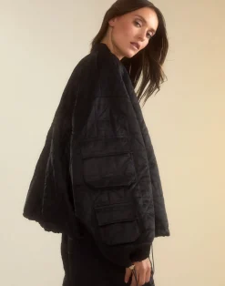 Cynthia Rowley Downtown Quilted Bomber Jacket BLACK Discount