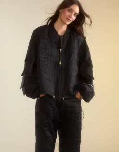 Cynthia Rowley Downtown Quilted Bomber Jacket BLACK Discount