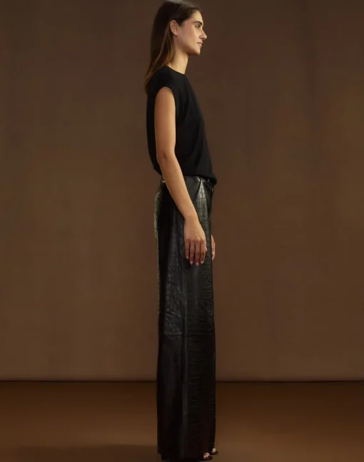 Cynthia Rowley Embossed Leather Pants BLACK Fashion