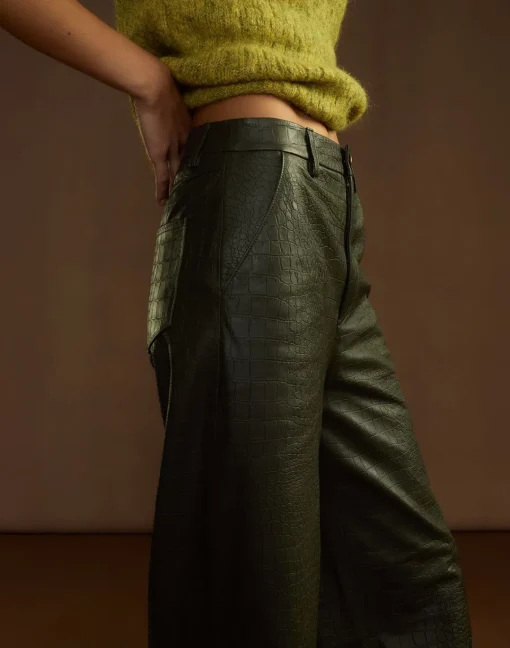 Cynthia Rowley Embossed Leather Pants DRKGR Outlet
