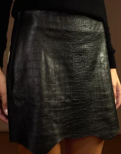 Cynthia Rowley Embossed Leather Skirt BLACK New