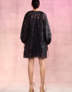 Cynthia Rowley Eva Embroidered Dress BLACK New