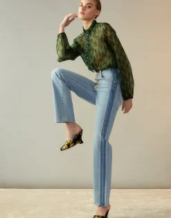 Cynthia Rowley Evergreen Silk Organza Shirt BLKGRN Discount