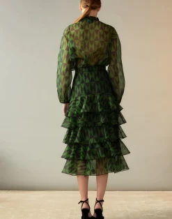 Cynthia Rowley Evergreen Silk Organza Shirt BLKGRN Discount
