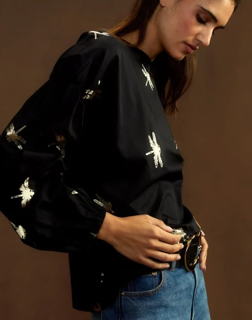 Cynthia Rowley Geneva Gold Foil Blouse BLKGLD Online