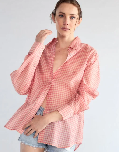 Cynthia Rowley Geneva Silk Cotton Shirt PNKGNH Hot