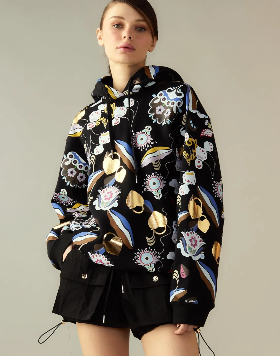 Cynthia Rowley Gilded Garden Sweatshirt BLKMT Clearance