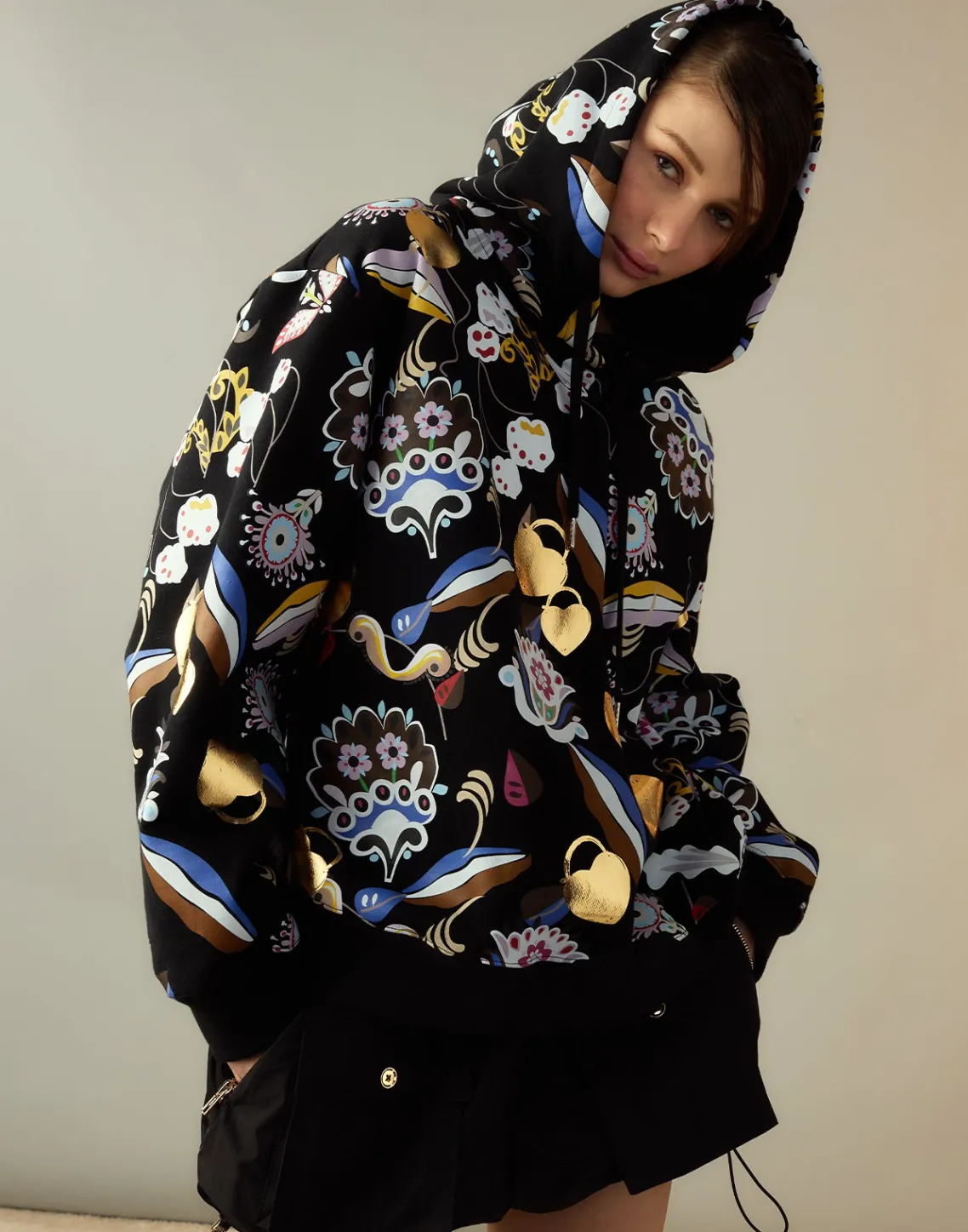 Cynthia Rowley Gilded Garden Sweatshirt BLKMT Clearance