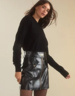 Cynthia Rowley Harper Vegan Leather Skirt BLACK Sale
