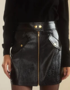 Cynthia Rowley Harper Vegan Leather Skirt BLACK Sale