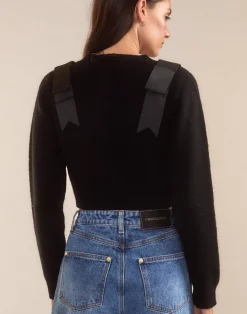 Cynthia Rowley Ivy Cropped Wool Cardigan BLACK Clearance