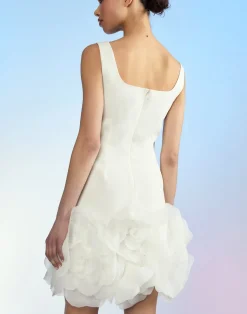 Cynthia Rowley Kourtney Organza Flower Hem Dress White Clearance