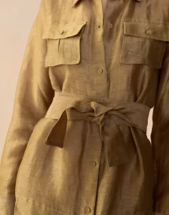 Cynthia Rowley Lagos Silk Linen Shirt Dress CAMEL Clearance