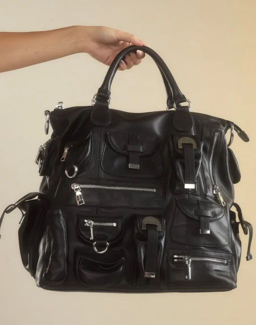 Cynthia Rowley Leather Cargo Pocket Bag BLACK Discount