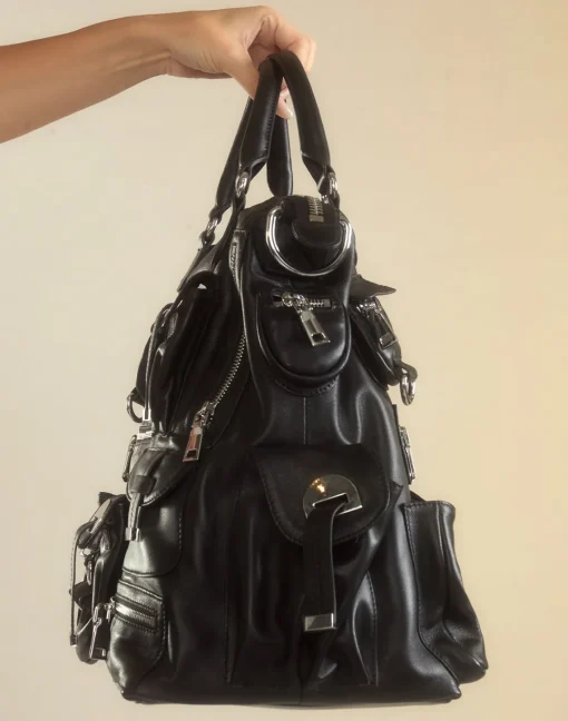 Cynthia Rowley Leather Cargo Pocket Bag BLACK Discount