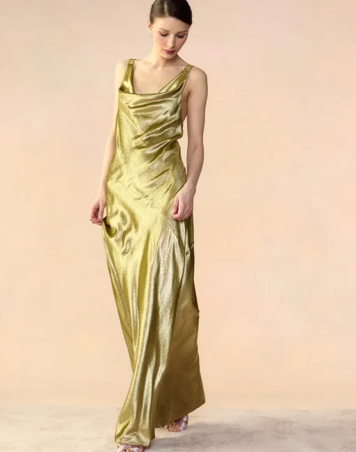 Cynthia Rowley Liquid Gold Lamé Dress GREEN Discount